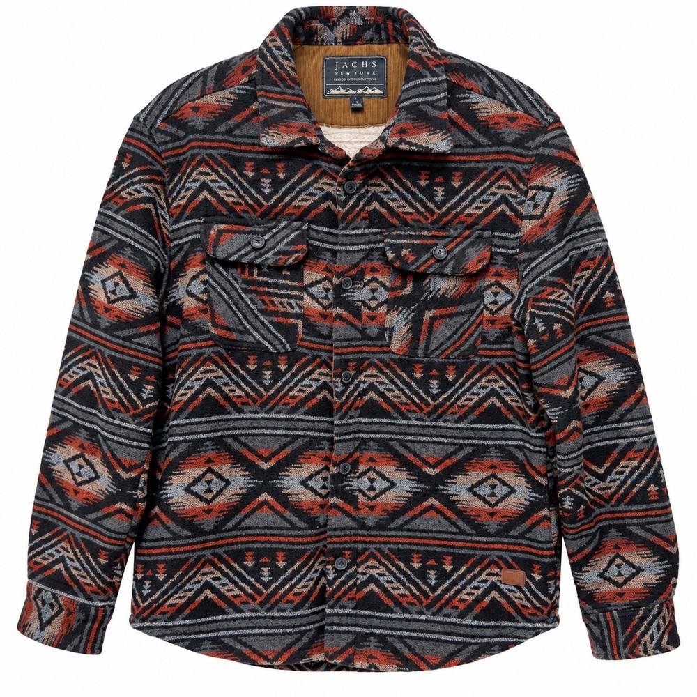 Jachs New York Mens Southwestern Sherpa Lined Shirt Jacket Wool Blend Large